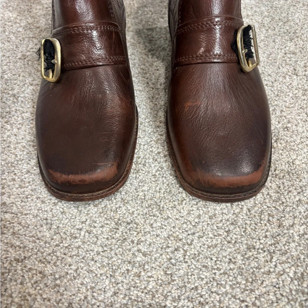 Vintage Men’s Leather Waterproof Size 7 Brown Motorcycle Riding Boots Buckle